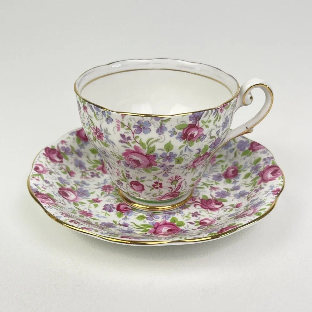 Vintage Royal Standard Chintz Pink Roses Cup Saucer Fine Bone China England